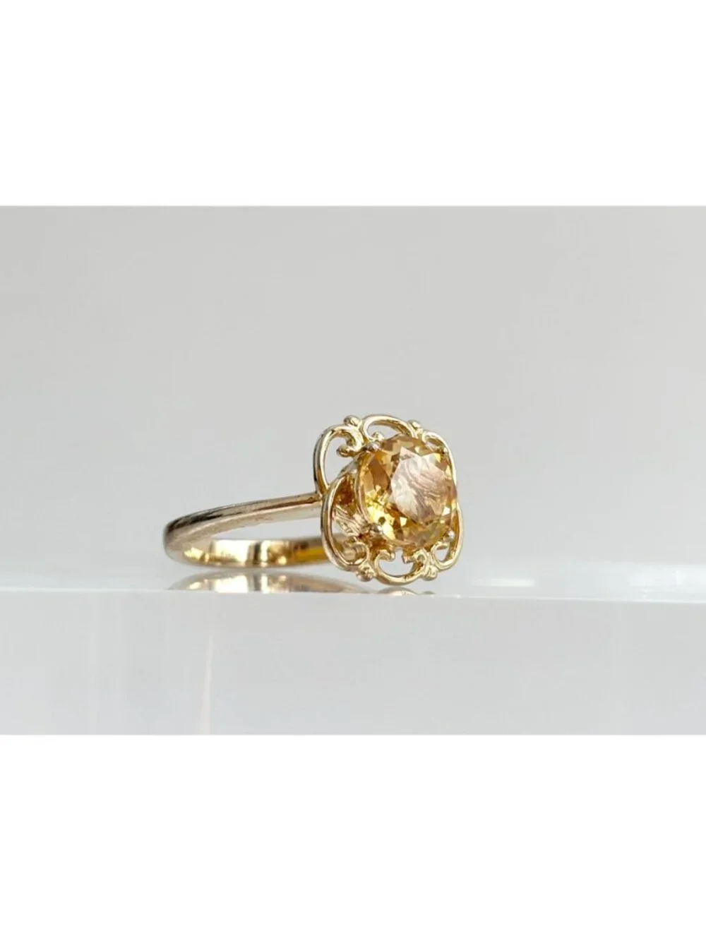 Gold Overlay Citrine Gemstone Solitaire Sterling Silver 925 Vintage Ring - sz 7